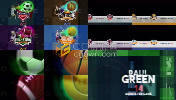 体育运动广播频道图形包装片头字幕条篮球足球网球锦标赛制作-AE模板下载