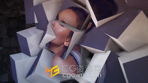 3D抽象立方体翻转拼接屏幕背景动画照片显示作品写真视频相册-AE模板