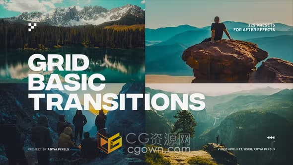 网格拼贴画幻灯片转场125种视频过渡效果-AE模板