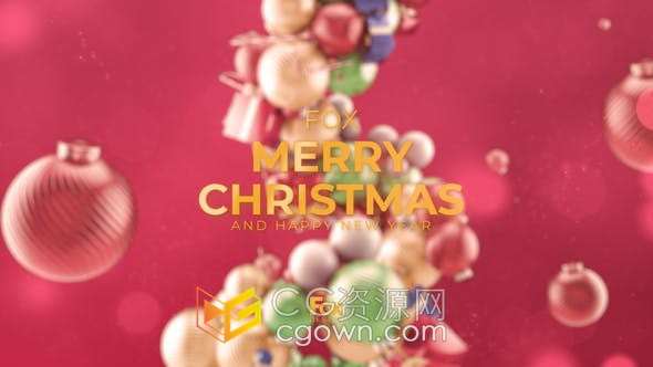 抽象3D彩球礼品盒元素堆成旋转魔法树木动画展示节日庆典片头-AE模板