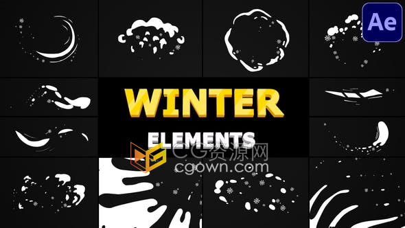 12组卡通图形动画流体效果带雪花元素视频素材-AE模板