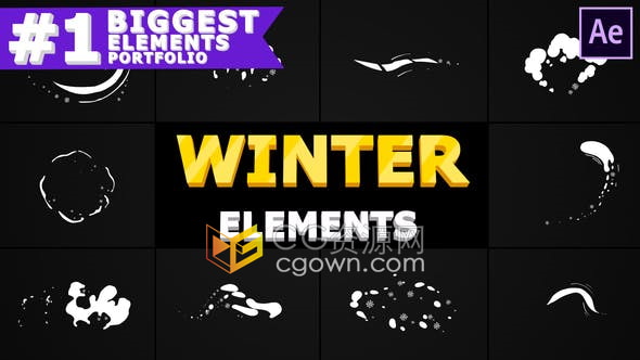 12组冬季冬天雪花元素图形动画效果视频Winter Elements-AE模板