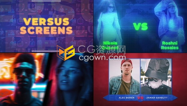 多种风格效果比赛对战选手头像VS对比屏幕介绍动画视频宣传-AE模板下载