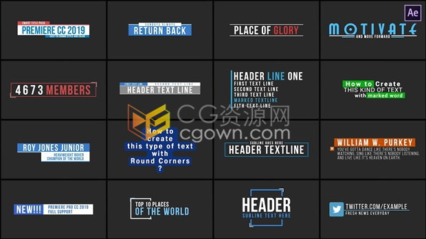 16组企业优雅宣传视频演示字幕包文字标题动画效果-AE模板下载