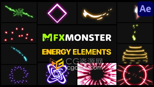 12组能量爆炸手绘发光线条图形动画游戏元素叠加素材-AE模板