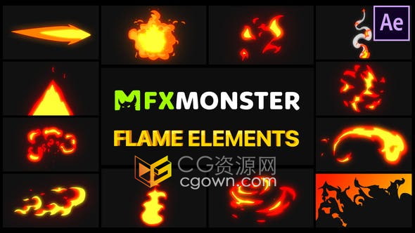 12种效果燃烧火焰卡通MG动画视频素材Flame Elements-AE模板