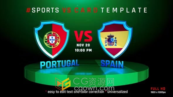 广播电视频道体育比赛世界杯播出国家队VS介绍转场-AE模板