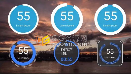 16个4K动态动画计时器创意递增递减计数旋转进度条倒计时工具包-AE模板