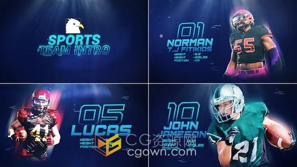 体育运动团队队员介绍球员球星简介视频动画-AE模板