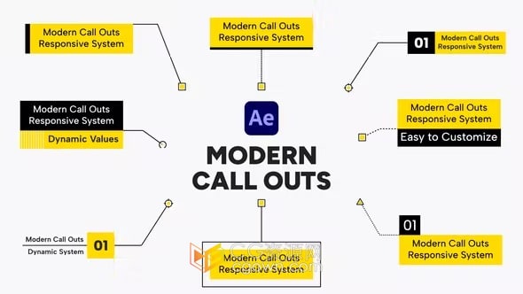 Modern Call Outs 18种响应式线条呼出标题细节脚注引用文本AE模板