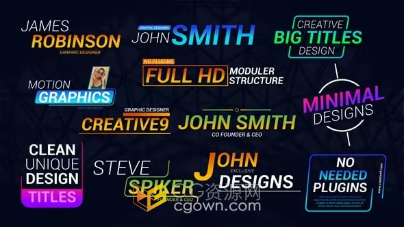 12种简单文字排版彩色视频字幕动画-AE标题模板