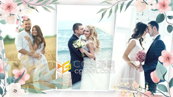 AE/PR模板-美丽花卉动画制作情人节活动视频浪漫婚礼相册