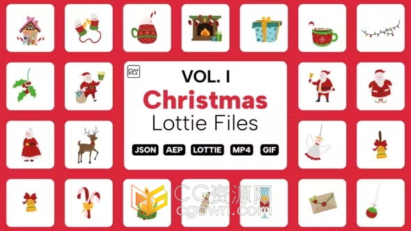 AE模板-24个基于矢量的圣诞动画图标Lottie文件集合Christmas Lottie Files
