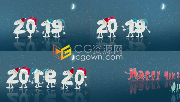 有趣卡通字母动画演绎2020新年元旦公司企业问候祝福小视频-AE模板下载