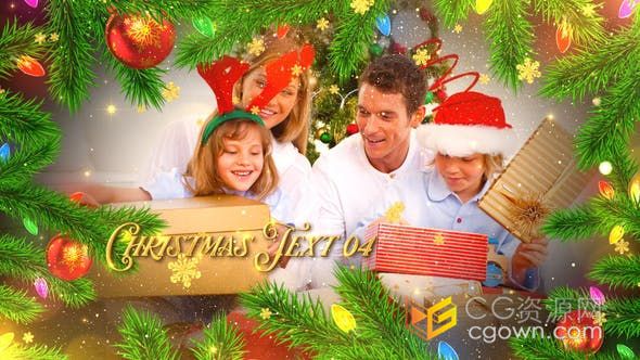 圣诞节庆祝专辑黄金雪花粒子圣诞树装饰展示视频相册-AE模板下载