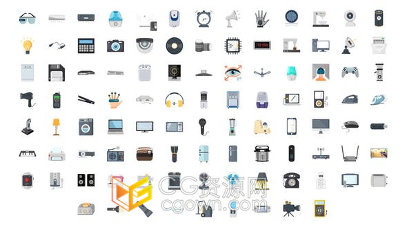 100个现代智能家居电器电动小玩意电子小工具图标-AE模板