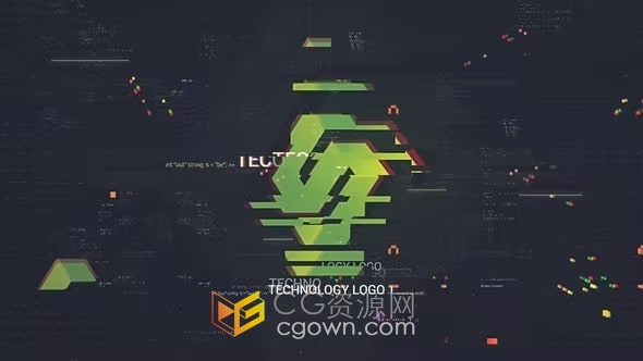 AE模板-适合信息高科技游戏主题网络故障效果Glitch Logo标志动画