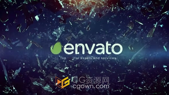 AE模板-大片即视感震裂玻璃碎片四散标志LOGO揭示片头