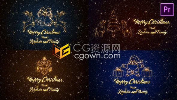 PR预设-闪闪发光魔法粒子圣诞节元素背景动画展示节日贺卡简短视频问候