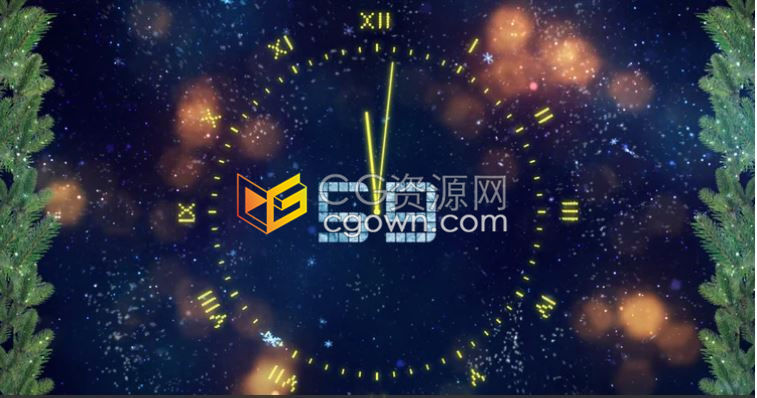 明亮动态动画时钟60秒/30秒/10秒倒数烟花伴奏新年贺词展示-AE模板下载