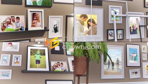 各种不同尺寸3D相框动画时尚展示成长纪录旅行回忆家庭相册照片墙-AE模板