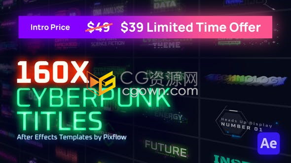 流行科幻网络朋克标题游戏名称led广告牌线路标注数字科技背景元素-AE模板