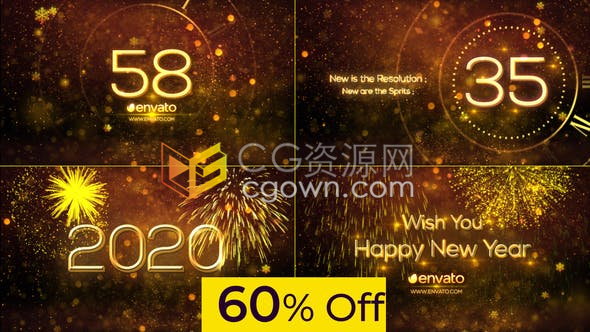 2019最后60秒倒计时时钟动画庆祝活动开场视频烟花雪花粒子-AE模板下载