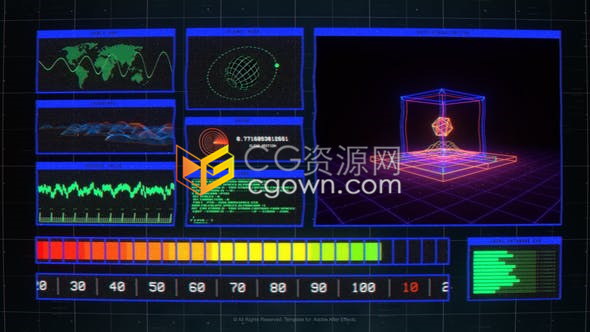 数码高科技HUD全息技术展示毛刺复古标志LOGO片头-AE模板