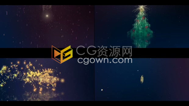 非常好看粒子动画星星粒子散掉变成圣诞树公司LOGO庆祝节日快乐片头视频-AE模板下载