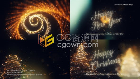 圣诞节日Happy新年快乐绚丽粒子光线绽放宣传视频片头动画-AE模板下载
