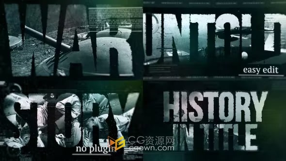 AE模板-军事战争电影历史事件时间线怀旧视差标题预告片
