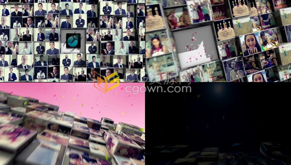 E3D制作三维照片墙立方体动画体育科技旅游婚礼电视宣传片头视频-AE模板下载