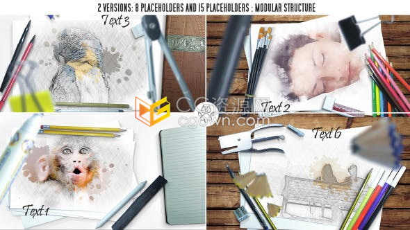 台面草图纸绘制粉笔素描墨水效果展示图片动画学校宣传视频制作-AE模板下载