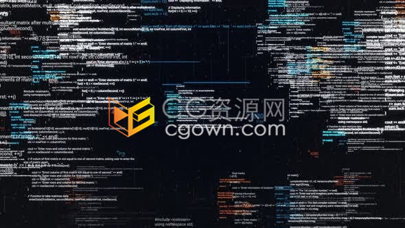 视频素材-虚拟空间黑屏背景抽象计算机代码运行编程代码移动动画