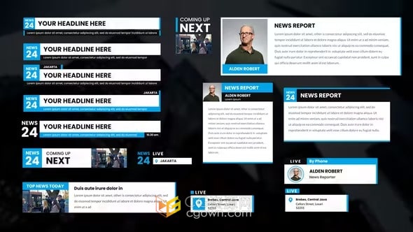 AE模板-15个新闻节目标题滚动信息条栏目信息字幕条动画