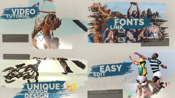 AE模板-笔刷故障动画世界杯赛事体育运动开场白城市宣传片头