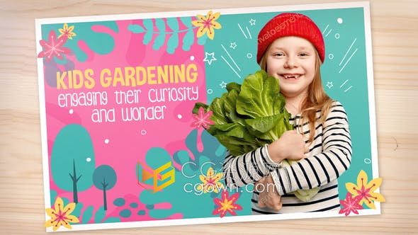 4K儿童夏令营幻灯片卡通MG动画视频相册儿童节目学校演示介绍-AE模板