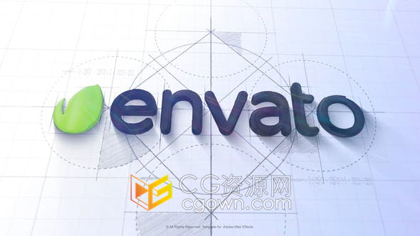 3D建筑蓝图干净素描徽标logo动画-AE模板下载