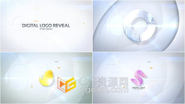 简单故障效果明亮光泽感数字标志LOGO动画-AE模板