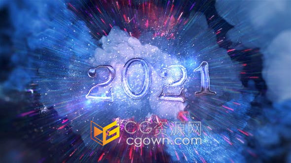 多彩美丽烟花粒子爆炸云层背景揭示新年祝福问候短视频-AE模板