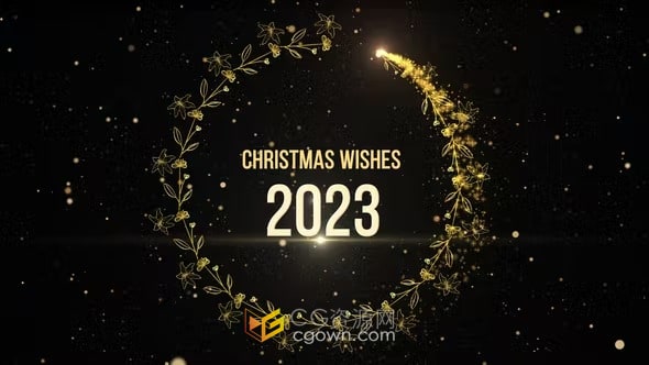 AE模板-金色粒子光线生成圆环花卉装饰圣诞新年庆祝活动祝福片头