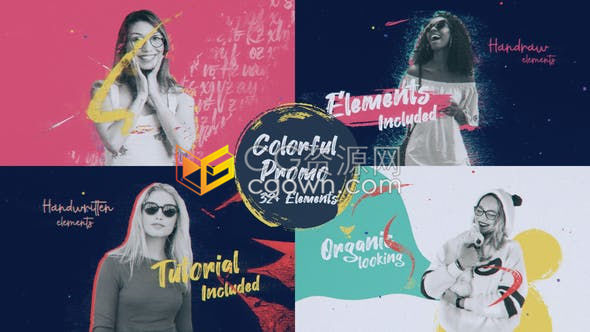 4K独特手绘过渡效果彩绘宣传片活力线条飞溅制作多彩旅游节目视频-AE模板