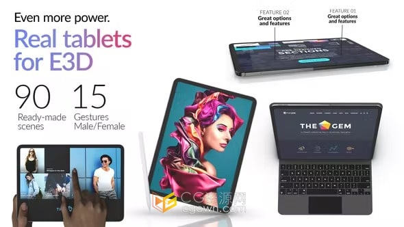 AE视频模板-90个平板电脑场景人手势操作设备模型页面广告展示