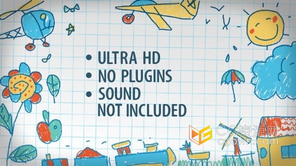 AE模板-经典卡通画笔涂鸦动画效果制作有趣儿童电视节目包装片头