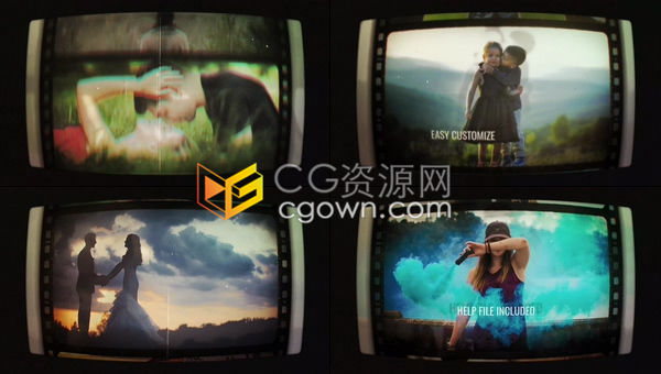 老式复古电影放映机滚动展示怀旧年代感视频相册成长历程电子相册-AE模板