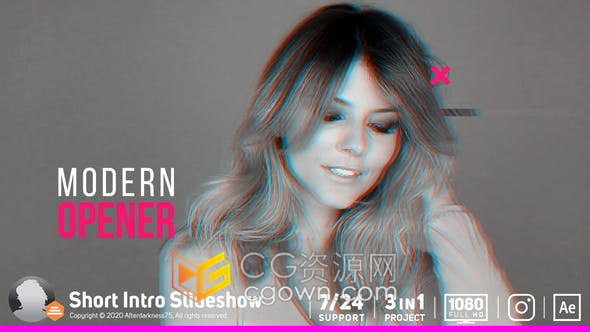 流行时尚幻灯片动态毛刺故障摇滚节奏模特展示短视频-AE模板