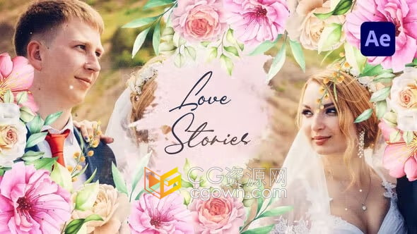 AE模板-水彩花卉明亮优雅自然婚宴短片制作鲜花绿植婚礼相册