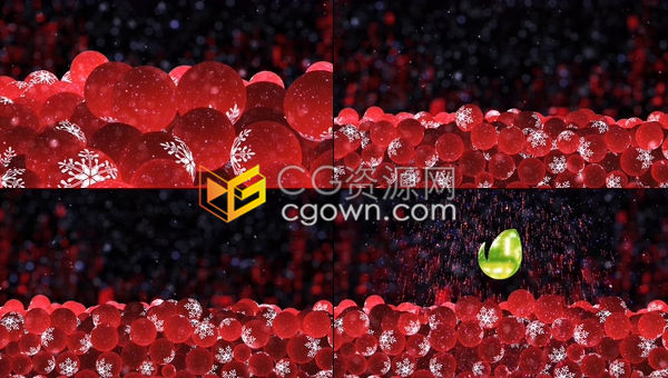 圣诞红色雪花装饰球冒出圣诞祝福标志公司LOGO节日问候片头-AE模板下载