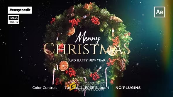 AE模板-3D圣诞花环翻转动画展示节日祝福圣诞片头