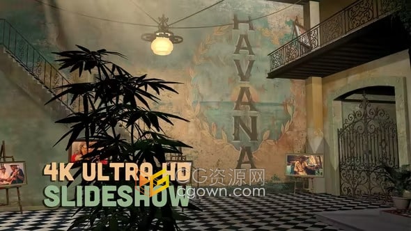 AE3D场景相册模板古巴庭院中展照片幻灯片视频带教程怎么使用